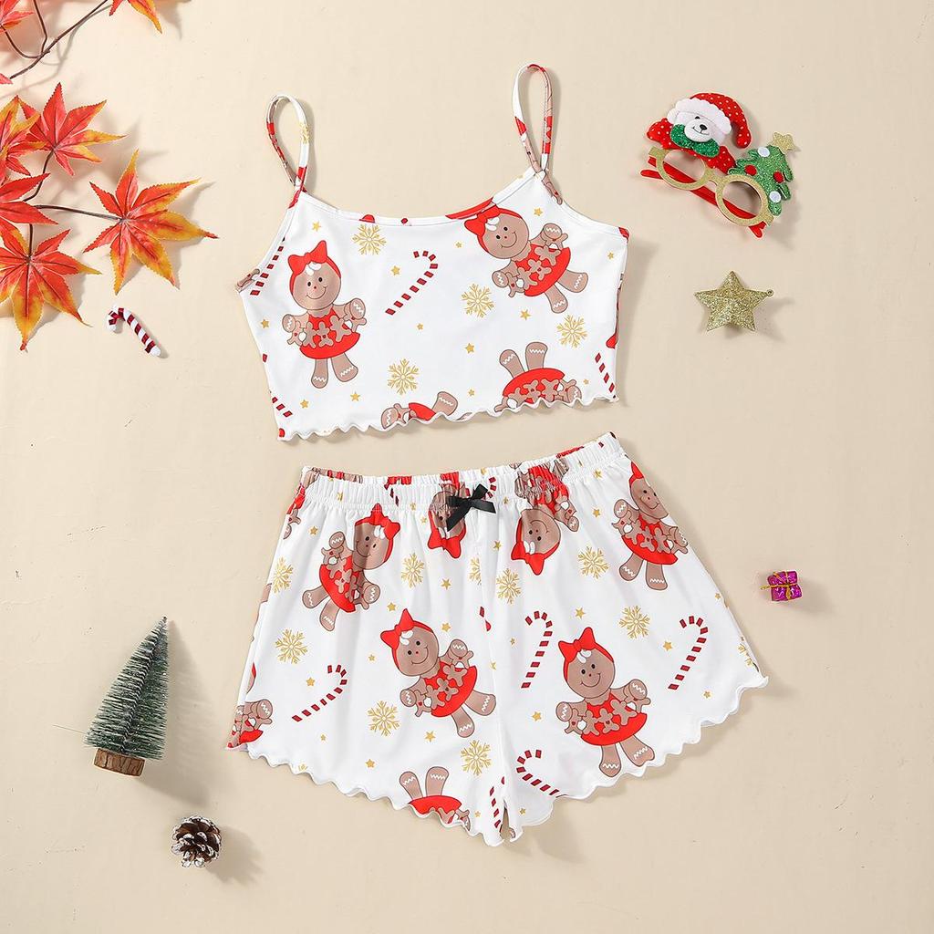 Christmas Style Milk Silk Camisole and Shorts Two-Piece Pajama Set