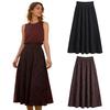 Women Knitting Skirt High Waist A-Line Large Hem Design Midi Skirt Solid Color Autumn Winter Pleated Skirt Daily Wear