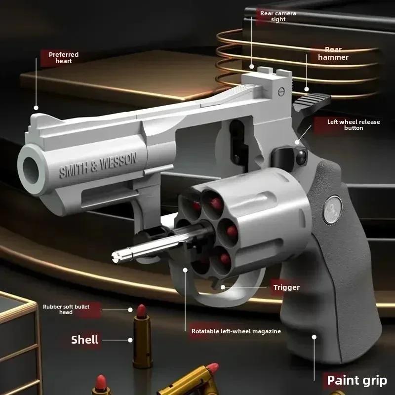 Toy ZP5 357 Revolver Automatic Mechanical Launcher Continuous Shooting Gun Soft Bullet Toy Gun CS Children's Toy Gun19/23/28cm