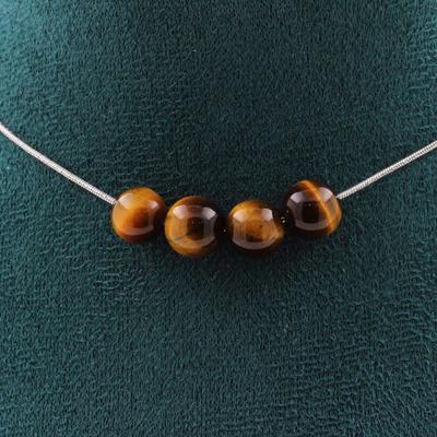 Stones and Minerals. Necklace 4 Tiger Eye Beads 8 Mm. Stainless Steel Chain Necklace Women Men. Customizable Size.