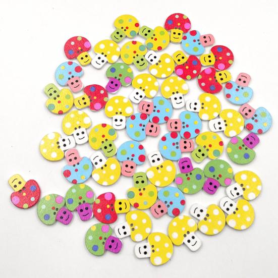 50Pcs Cartoon Mushroom Wooden Buttons Sewing Scrapbooking Handicraft DIY Decor