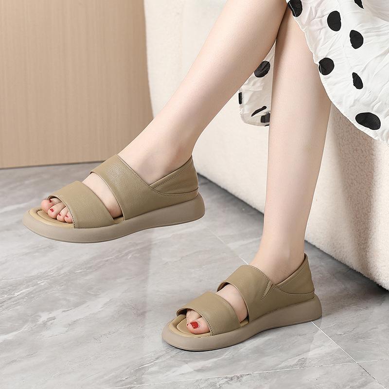Fashion GKTINOO Women Sandals Large Size Summer New Genuine Leather Beach Sandals Thick Sole Fashion Open Toe Roman Women's Shoes