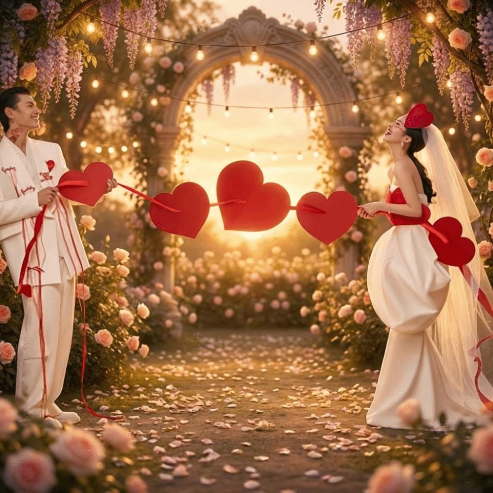 300cm Heart-Shaped Banner Reusable Valentine's Day Banner Durable Festive Pull Flag  Proposal Event