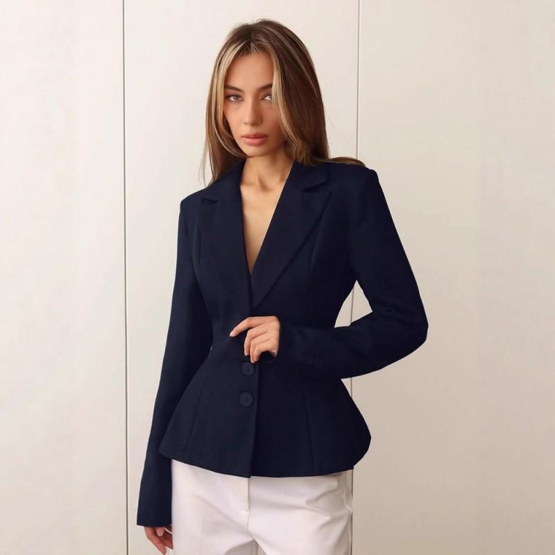 Womens Elegant Tailored Blazer Slim Fit Pleated Work Office Suit Jacket