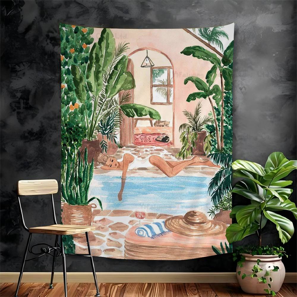 

Nordic Beach Holiday Girl Tapestry Art Printing Art Science Fiction Room Home Decor Wall Art Decor 74x94cm(29x37in)