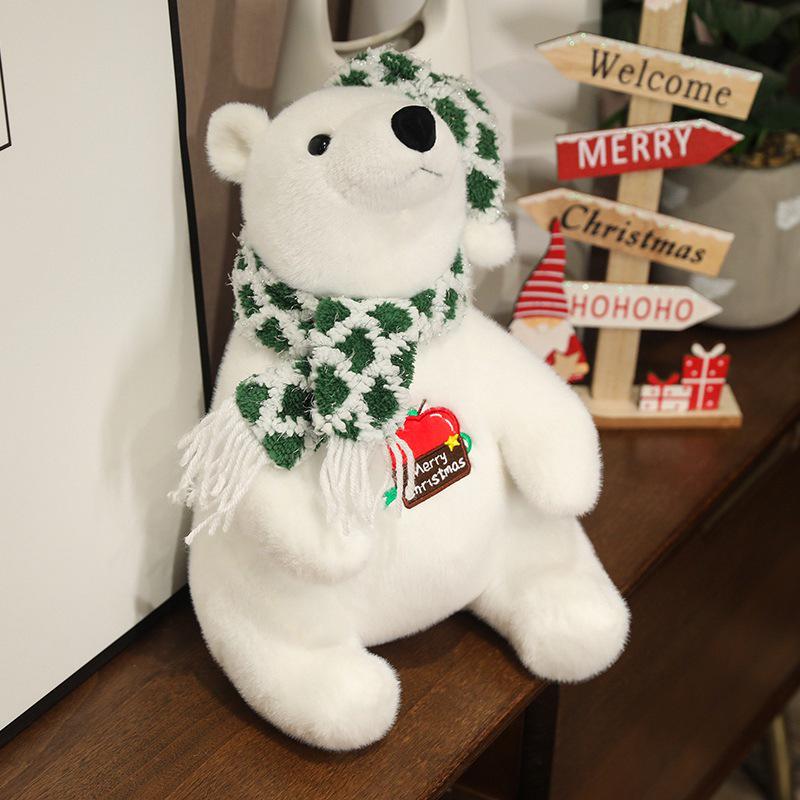 Christmas Polar Bear Plush Toy Scarf - Cute Festive Little Bear Decoration