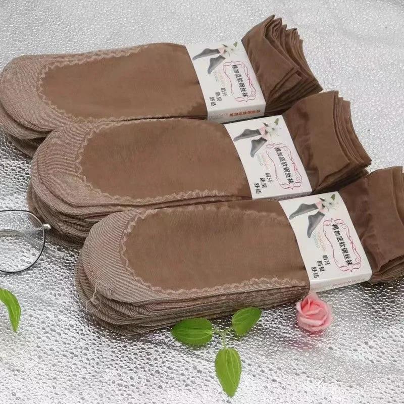 

1/10Pairs Women Soft Socks Velvet Silk Socks Non-Slip Bottom Splice Transparent Ladies Ultrathin Spring Summer Breathable Sock 1 pair кавовий