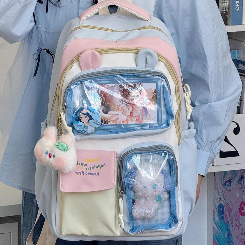 School Bag High Value Ins Junior High School Backpack Cute Contrasting Color Splicing Large Capacity