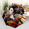Geisha Themed Automatic Opening and Closing Umbrella, Brightly Colored 8-rib Portable Umbrella, Suitable for Men and Women, A Perfect Gift F