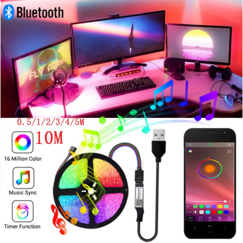 LED Işık Şeridi Bluetooth APP Uzaktan Müzik Kontrol Renkleri Parti Ev için Uzaktan Kumanda ile Esnek LED Şerit Işıklar 0.5-10 M