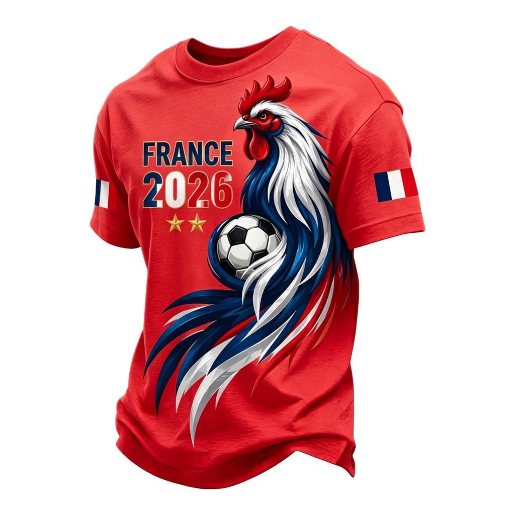 Men's Classic Crew Neck Short Sleeve T-Shirt with France Football Graphic Print Soft Comfortable Fit Casual Wear