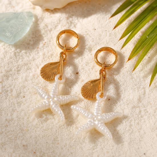 1 Pair Women Earrings, Starfish Shell Charm Long Tassel Earrings, Imitation Pearl Texture Ear Buckle Design Leverback Earrings for Summer Jewelry Gift