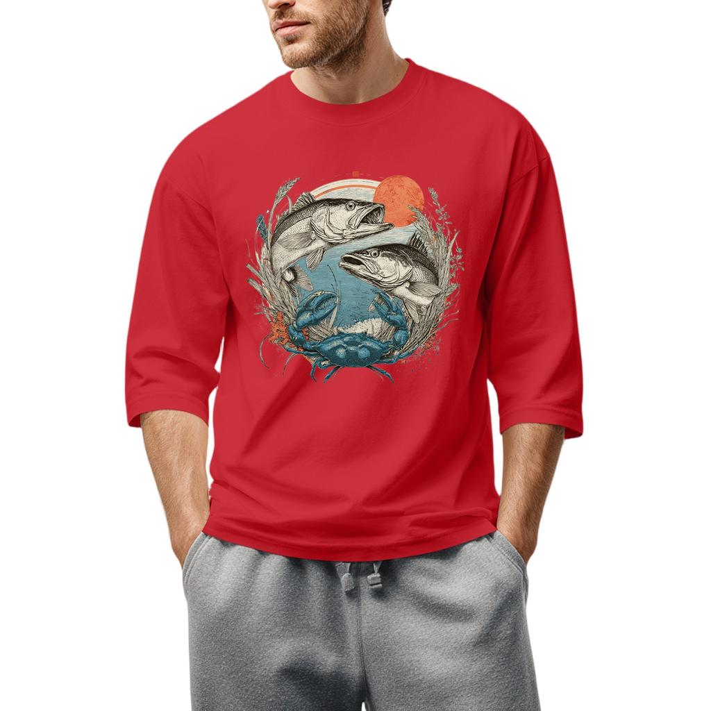 Men'S Round Neck Three-Quarters Sleeve Top Casual Fashion T-Shirt