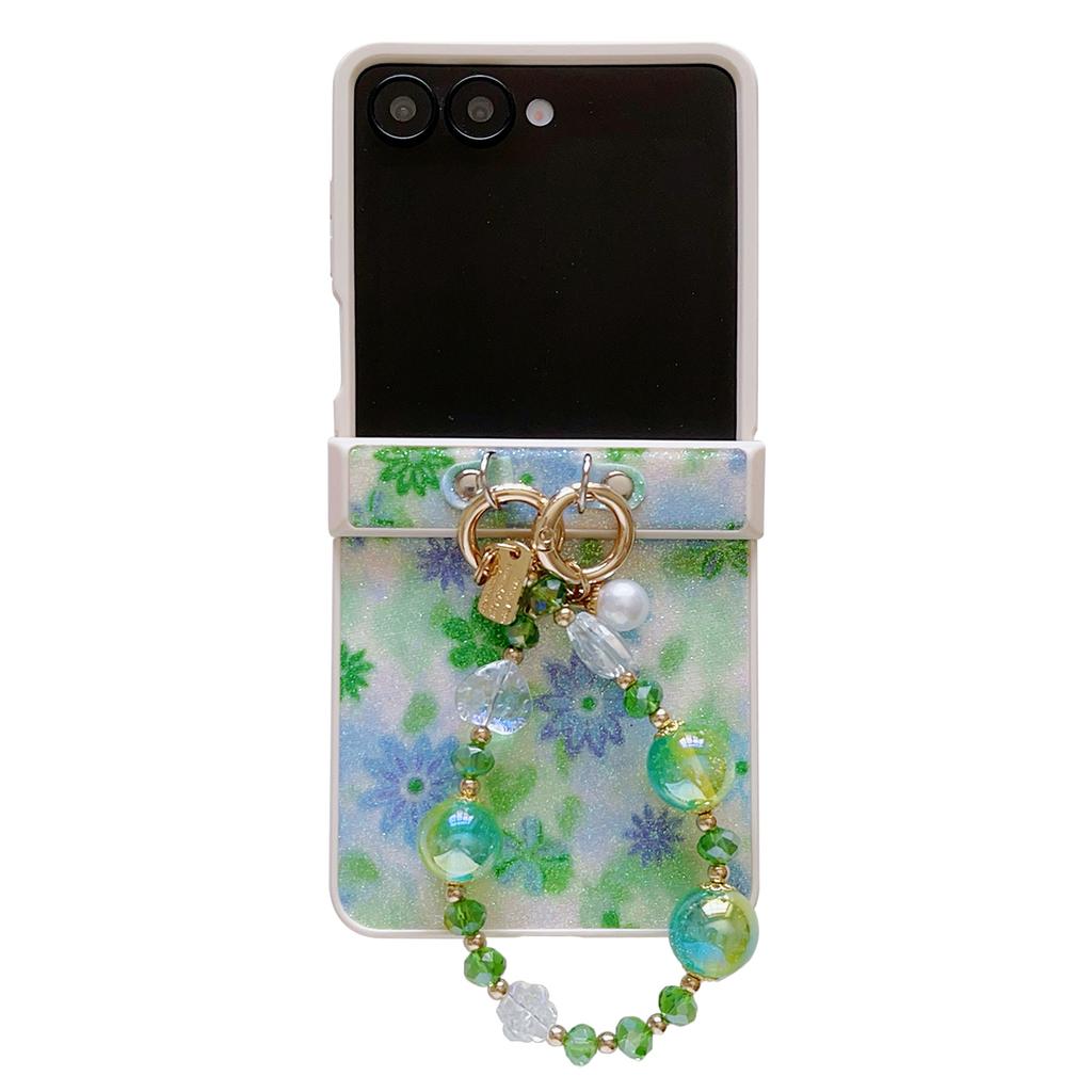 Für Samsung Galaxy Z Flip7 5G Hülle Glitzer Blume TPU+PC Handyhülle mit Perlen-Handschlaufe