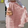 Elegant High Waist Mesh Puffy Skirt: Autumn Temperament Solid Color French Style Long Skirt for Women