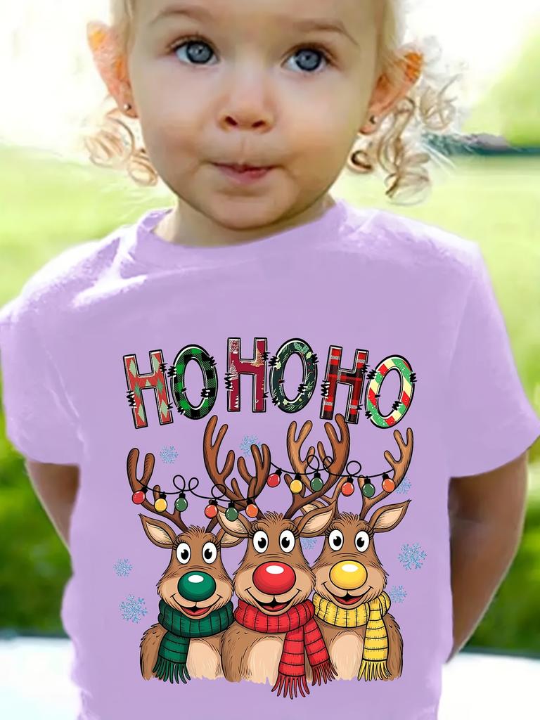 Kids Clothes Cute Animals Printing Christmas T-Shirt Festive Short Sleeve Boys Girls Clothes 2-14Y Christmas Gift Child Top Tee