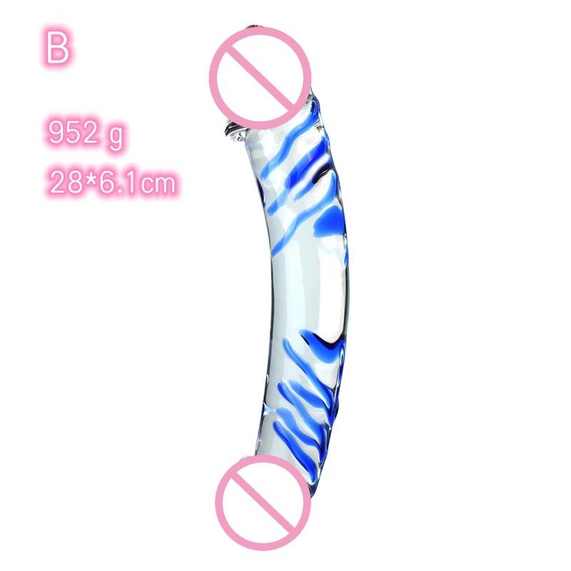 Glass Dildo Penis Both Ends Available With Pattern Extra Thick Sex Toys For Girl Women Lesbian Female Masturbation