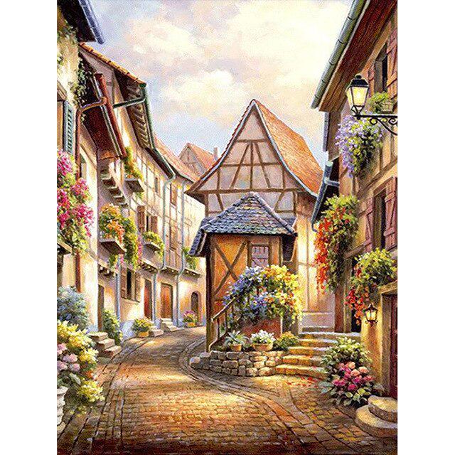 Scenery DIY 5D Diamond Painting Full Round Drill City Street Diamond Embroidery Cross Stitch Rhinestone Mosaic Home Decor Gift