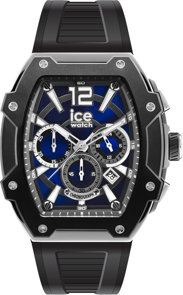 Authorized Ice-watch Men's Watch 024364 [ICE boliday] Black, Blue, Silver Steel Large Chronograph Tonneau
