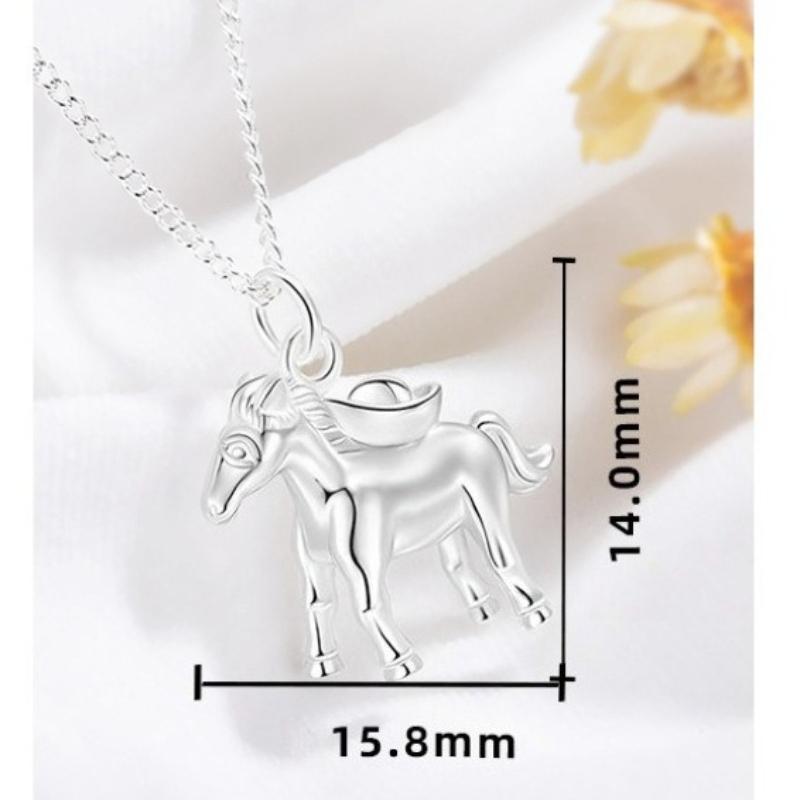 2025 New Horse Brings Wealth Zodiac Horse Necklace 3D Pony & Gold Ingot Cute Horse Pendant