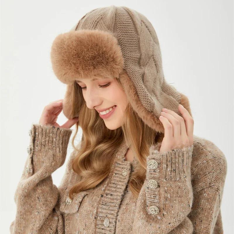 Waterproof Women'S Winter Trapper Aviator Trooper Hats Earflap Warm Russian Hat Ski Bomber Cap Knit Ear Protectors Ushanka Hats