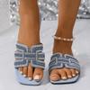 European and American Rhinestones 2025 Summer New Large-size Flat-bottomed Women's Slippers Outside Casual One-word Sandals Beach Shoes