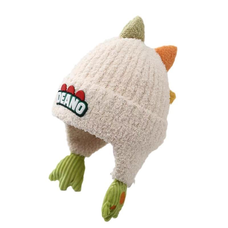 Winter children's hat cute cartoon dinosaur plush hat thickened windproof warm hat baby ear hat pullover hat