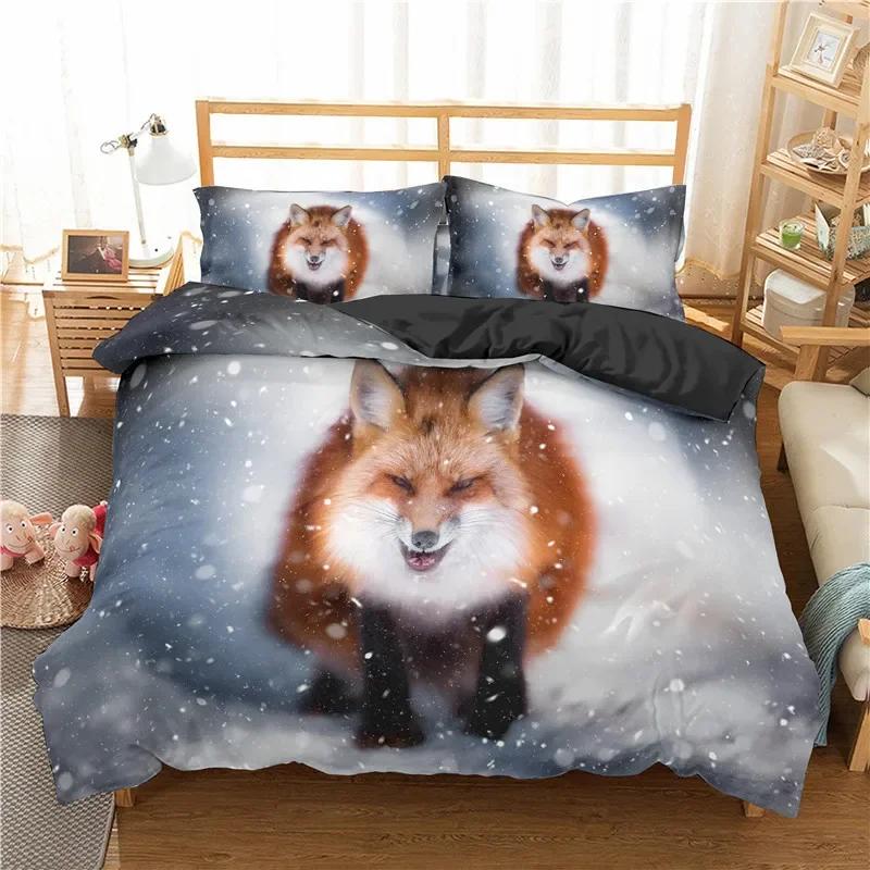 Comforter Kids Fox Twin Size Microfiber Wild Animal Bedding Set Orange Fox Comforter For Child Girls Teen Bedroom Decor