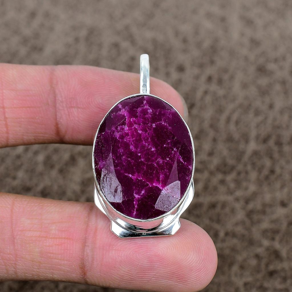 Red Jade Gemstone Handmade 925 Sterling Silver Jewelry Pendant 1.81" KKG-358
