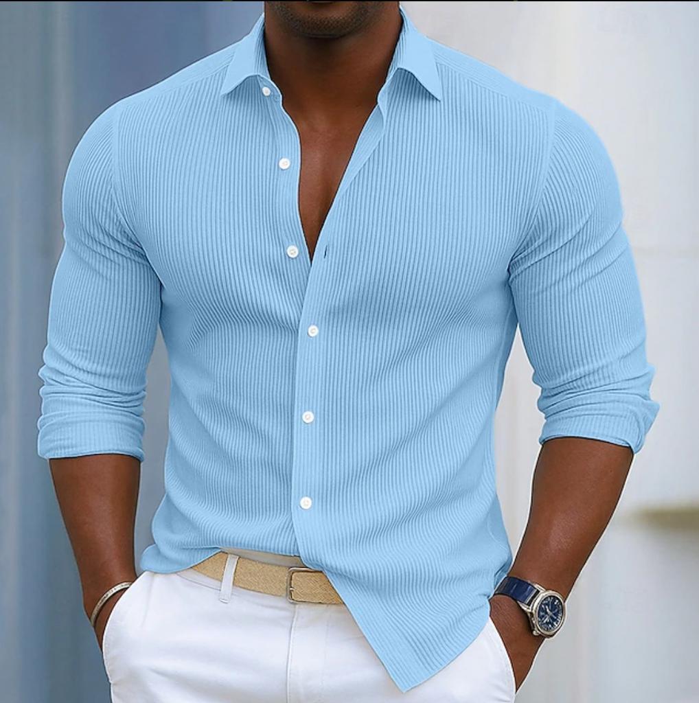 Men S Casual Solid Color Long Sleeve Button Down Collar Shirt