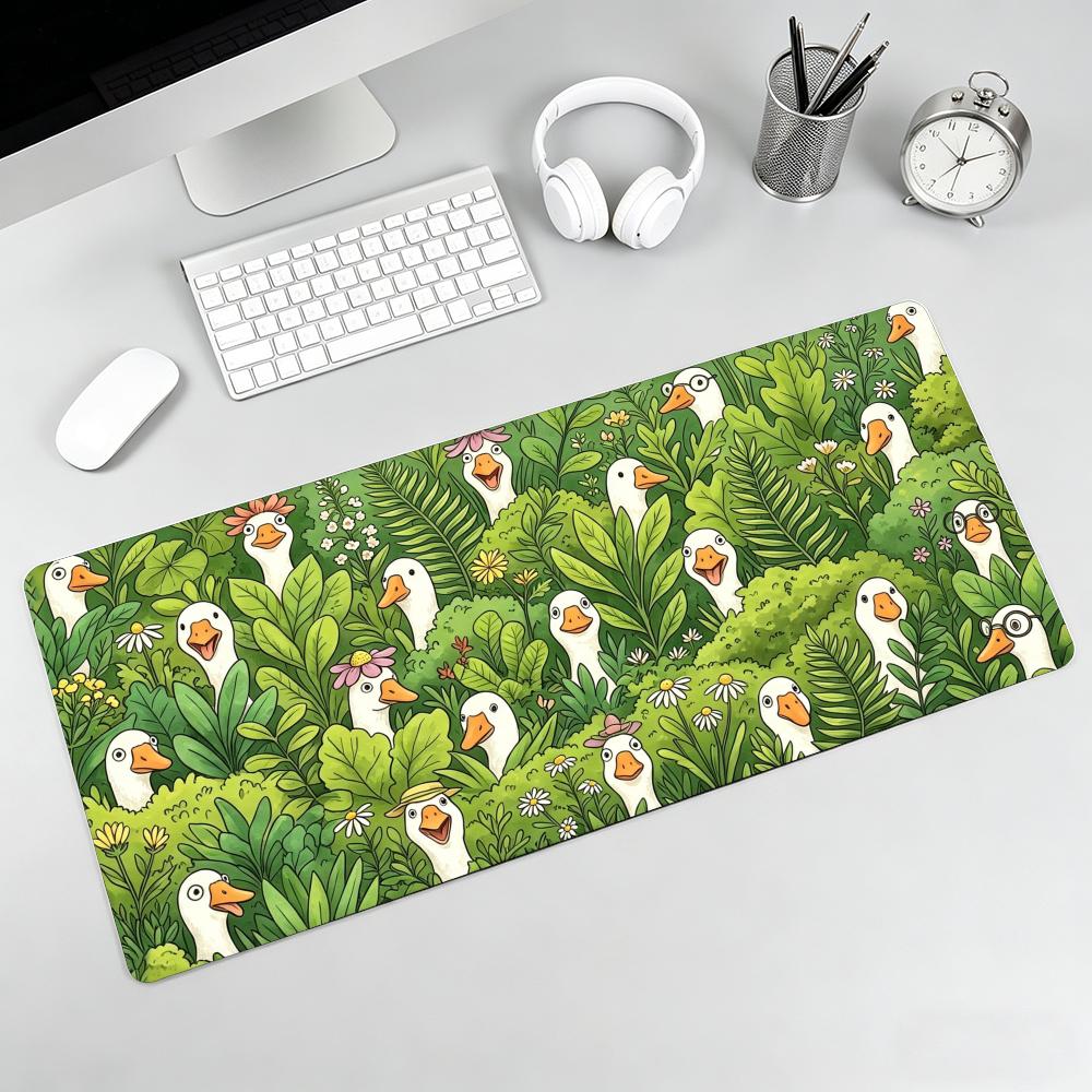 Cute Funny Goose Animal Large Mouse Pad Cartoon Garden Pattern Non‑Slip Rubber Desk Mat Gaming Office Table Pad for PC Laptop