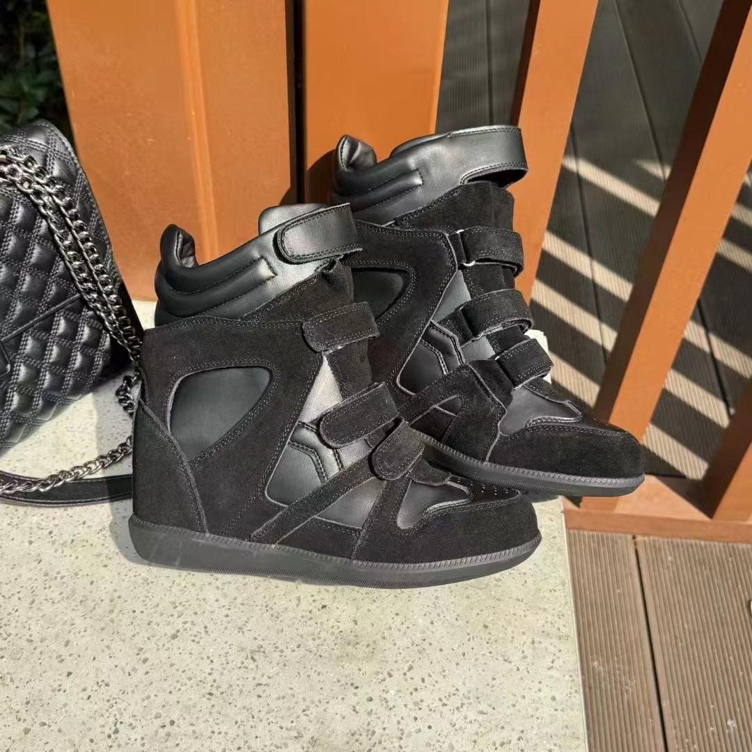 Men Women Spring Autumn Casual Sports Shoes ThickSole New Style Genuine Leather Inner Heightening 8CM Thick soled Velcro High top Women, Versatile 40