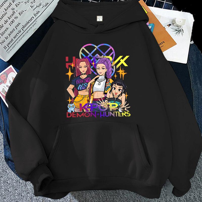 Cartoon Kpop Demon Hunter Printed Hoodie Women Men Hooded Pullover Hip Hop Y2k Fall Winter Long Sleeves Fleece Soft Streetwear