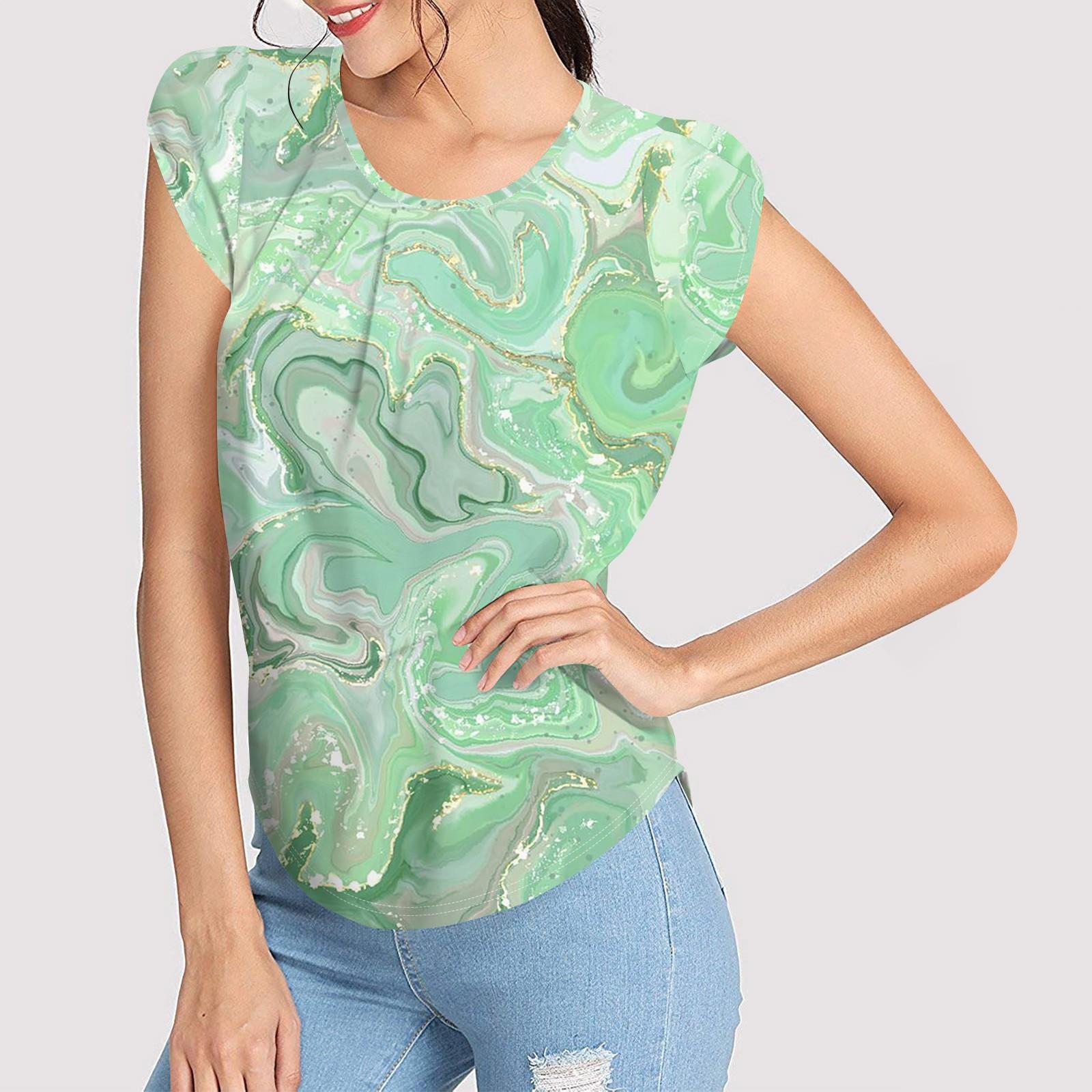 Women s Fashion Printed Short-sleeved Button Round Neck Casual Tops M