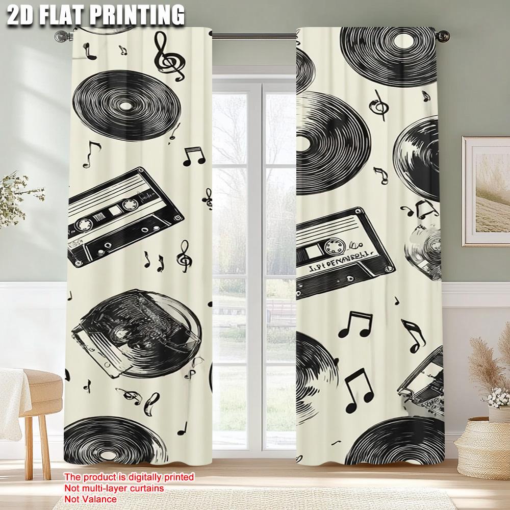 2 szt., druk płaski 2D Zasłony Rolety Nostalgia Muzyka Wszechstronna Tkanina (bez pręta) Użycie świąteczne do sypialni i różne