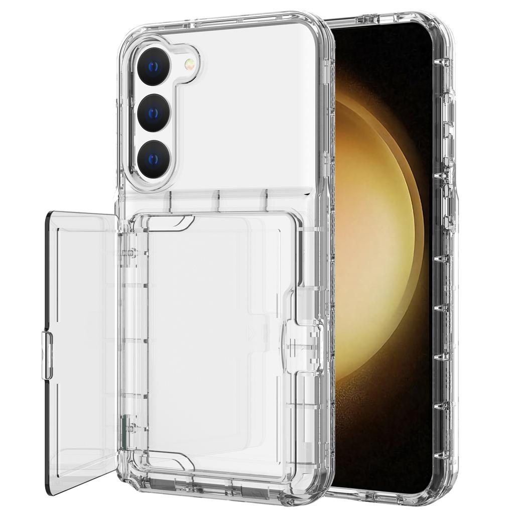 For Samsung Galaxy S23 Cardcase Series Card Holder Thick Phone Case Kickstand Mirror Function PC+TPU Cover