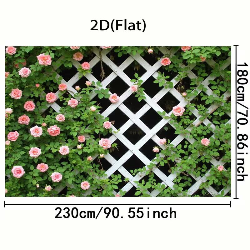 2D Romantic Rose Lattice Backdrop, Green Leaf Floral Fence Decor for Wedding Bridal Shower