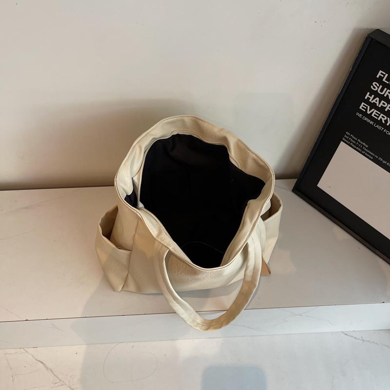 PU Shoulder Bag Women Solid Color Large Capacity Handbag Commuter Tote Bag