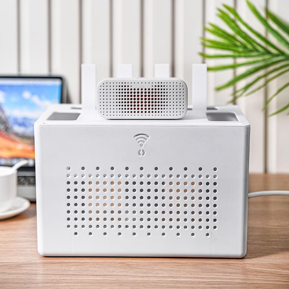 Stolní úložný box pro router, set-top box, zásuvky, kabely, síťové kabely a prodlužovací kabely s odnímatelným dvouvrstvým designem