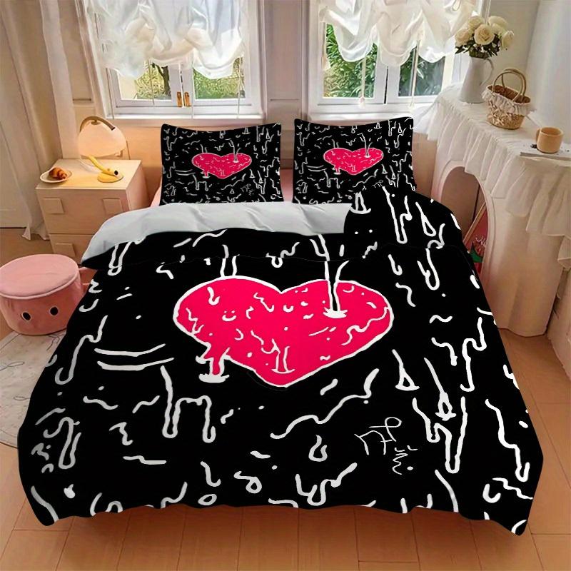 3pcs Heart Print Bedding Set, Ideal for Home Use, Suitable for Bedroom Decor (1*Duvet Cover + 1/2*Pillowcases, No Core) yy250821195