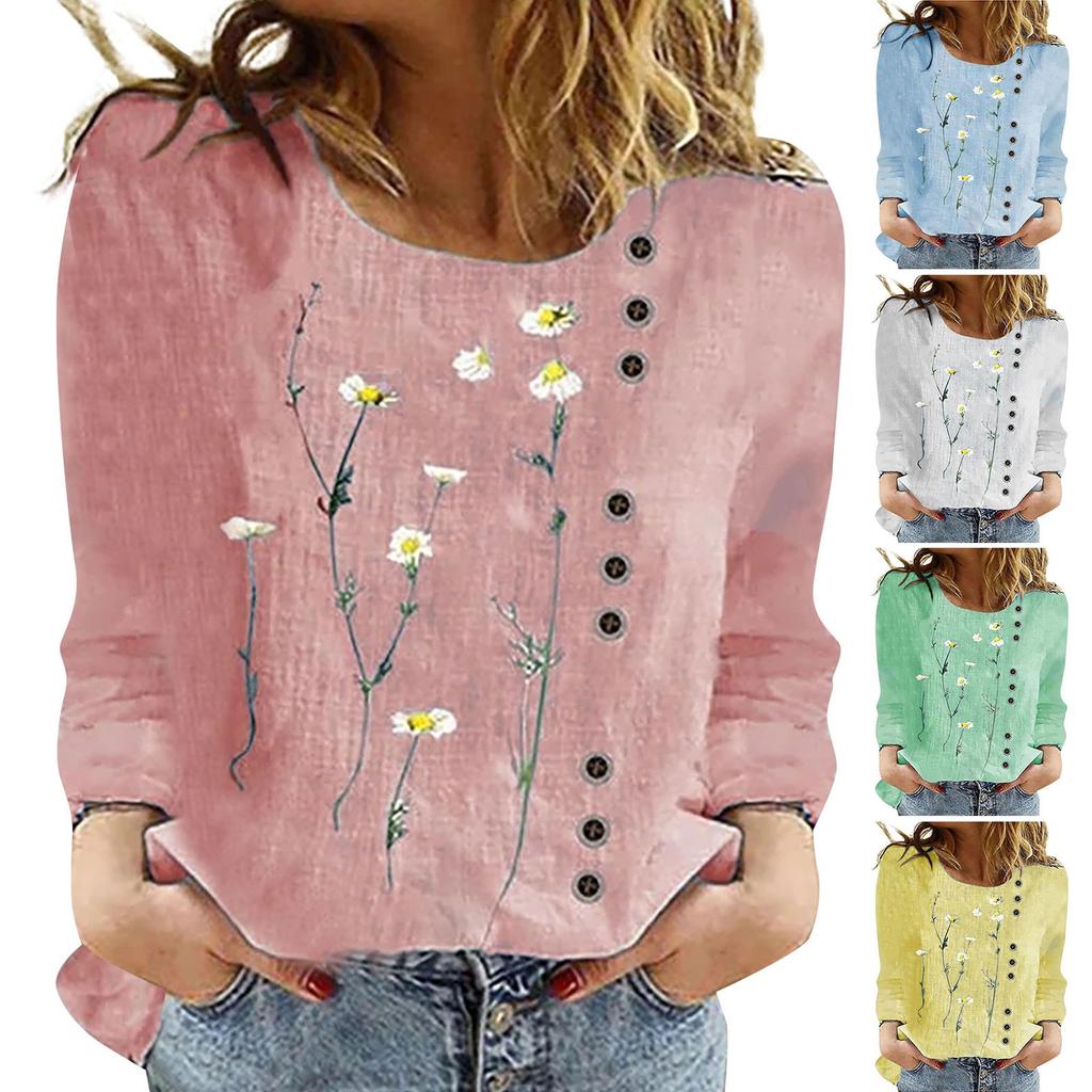 Women's Autumn/Winter Loose Long Sleeve T-Shirt Printed Round Neck  Casual Top