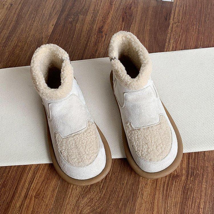 Flat-soled lamb wool velvet Boken shoes women's big head ugly cute short boots 2025 autumn and winter new bread cotton shoes snow boots