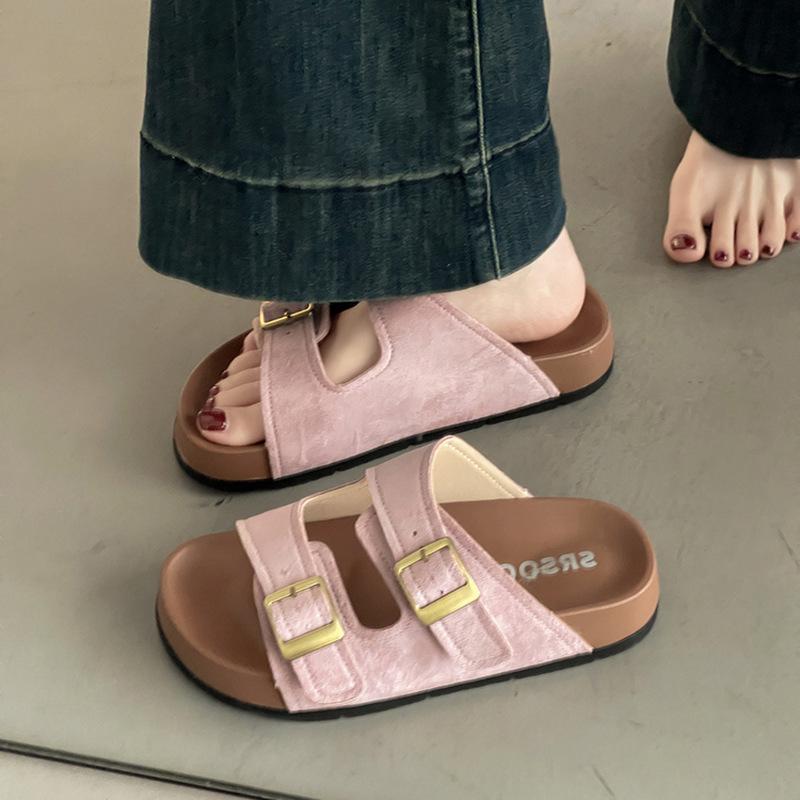 Boken slippers women's 2025 summer new flat-bottomed thick-bottomed non-slip comfortable and breathable outer wear casual soft-bottomed cool slippers