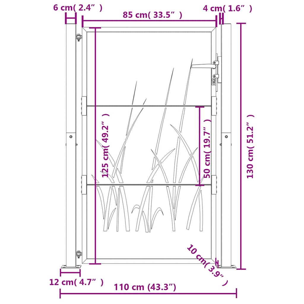 Garden Gate Anthracite 100 X 125 Cm Steel Grass Design