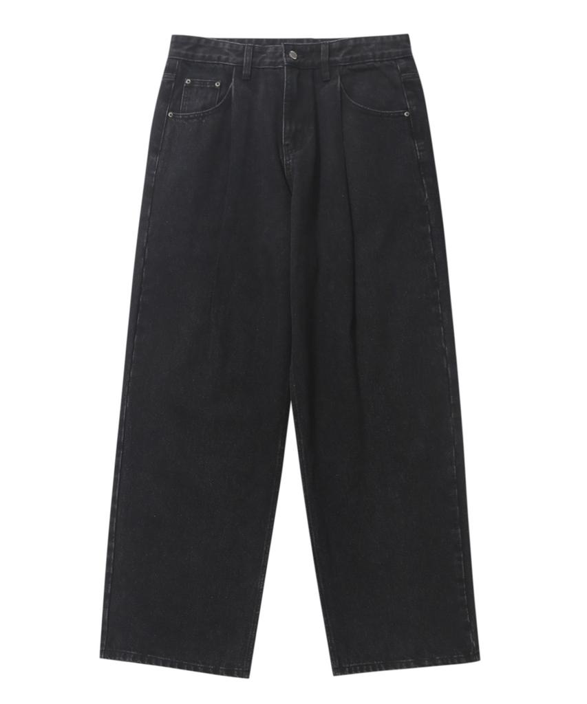 AOTT One-Pleat Wide Denim Pants Black Blue