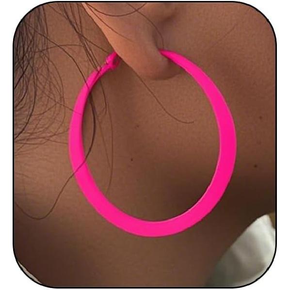 Neon Hoop Earrings for Women Exaggerated 80s 90s Colorful Chunky Statement Hoops Earring Lightweight Hypoallergenic Big Hoops for Glow Party Outfits
