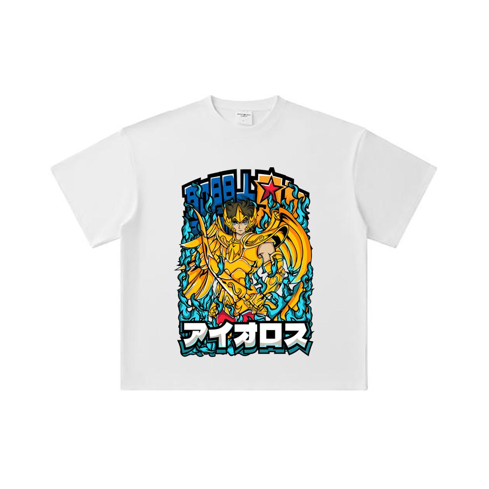 260 GSM Double Yarn 32 Count 100% Cotton Saint Seiya V12 Aiolos Print Unisex Heavy Cotton T Shirt