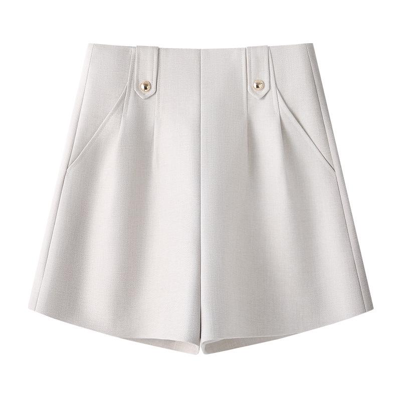 Women's White A-Line Suit Shorts: 2025 Spring Collection, Loose, Wide-Leg, Slimming Casual Four-Point Pants