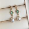 925 Sterling Silver Palace Style Emerald Crystal Earrings Women Simple Pearl Tassel High-end Generous Party Jewelry Gift