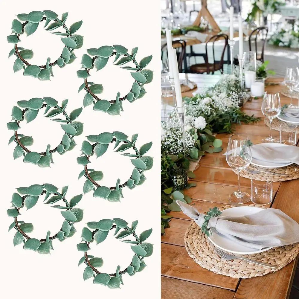 3pcs Rustic Artificial Plant Napkin Rings Simulation Napkin Buckles  Wedding Banquet